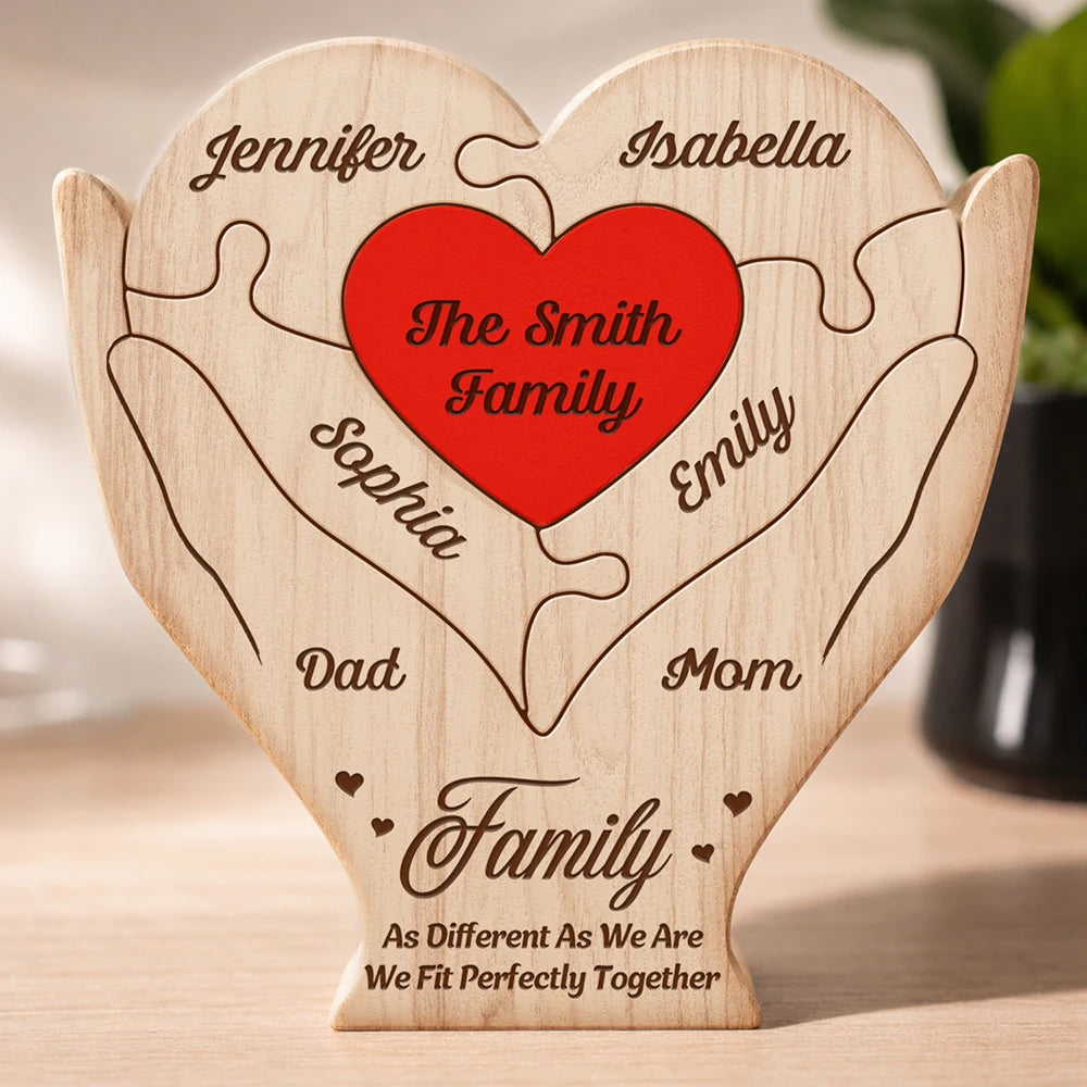Together We Make A Family - Personalized Custom Shaped Wooden Puzzle