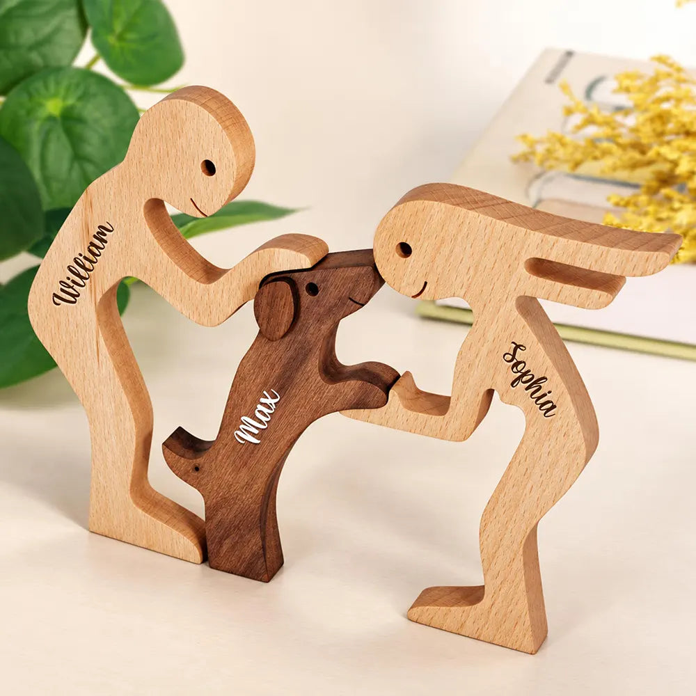 Together We Make A Family Dog Lover Wooden Pet Carvings Desk Figurine Sympathy Remembrance - Personalized Wood Sculpture Table Ornament
