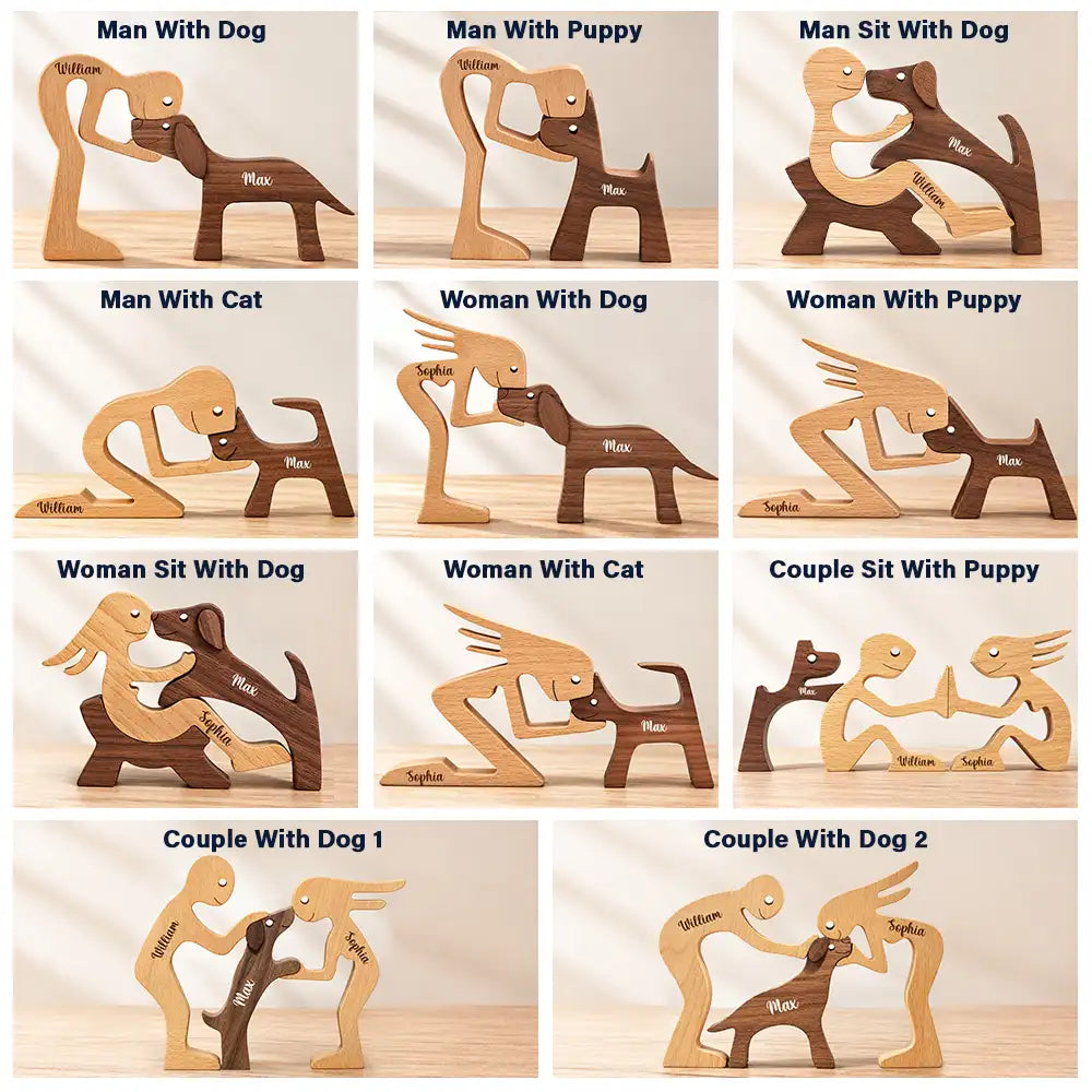 Pet Couple,First Christmas,Sentimental,Pet Lovers,Gift For Couples,Custom Text - Together We Make A Family Dog Lover Wooden Pet Carvings Desk Figurine Sympathy Remembrance - Personalized Wood Sculpture Table Ornament
