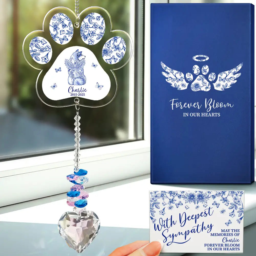 Toile De Jouy Dog Forever Bloom - Personalized Heart Crystal Suncatcher