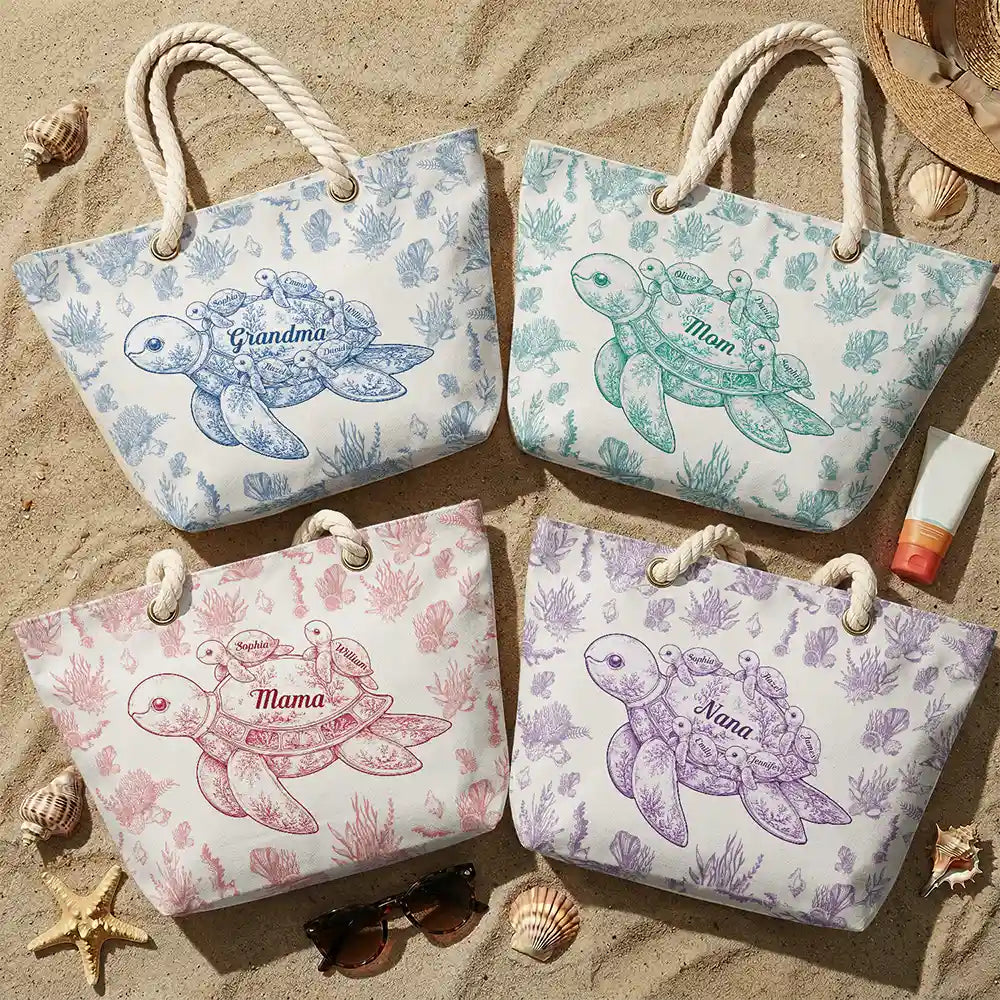 Toile De Jouy Sea Turtle - Personalized Beach Bag