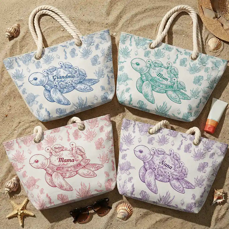 Gift For Grandma,Summer,Grateful,Icon - Toile De Jouy Sea Turtle - Personalized Beach Bag