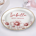 Gift For Bestie - Toile Birth Flower Forever Friend - Personalized Round Ring Dish