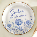 Gift For Bestie - Toile Birth Flower Forever Friend - Personalized Round Ring Dish