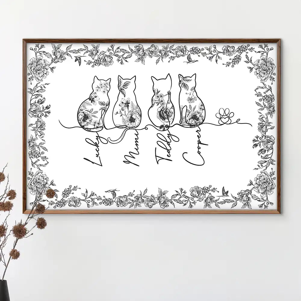 Cat Lovers,Cat Mom,Cat Dad,Pet Lovers,Pet Mom,Pet Dad,Happy - Toile De Jouy Adorable Cat Line - Personalized Poster