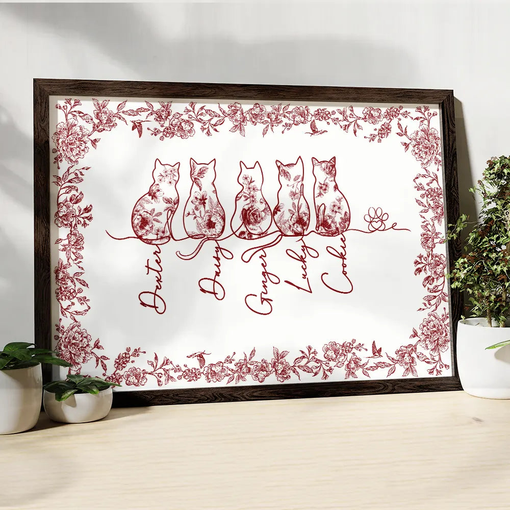 Cat Lovers,Cat Mom,Cat Dad,Pet Lovers,Pet Mom,Pet Dad,Happy - Toile De Jouy Adorable Cat Line - Personalized Poster