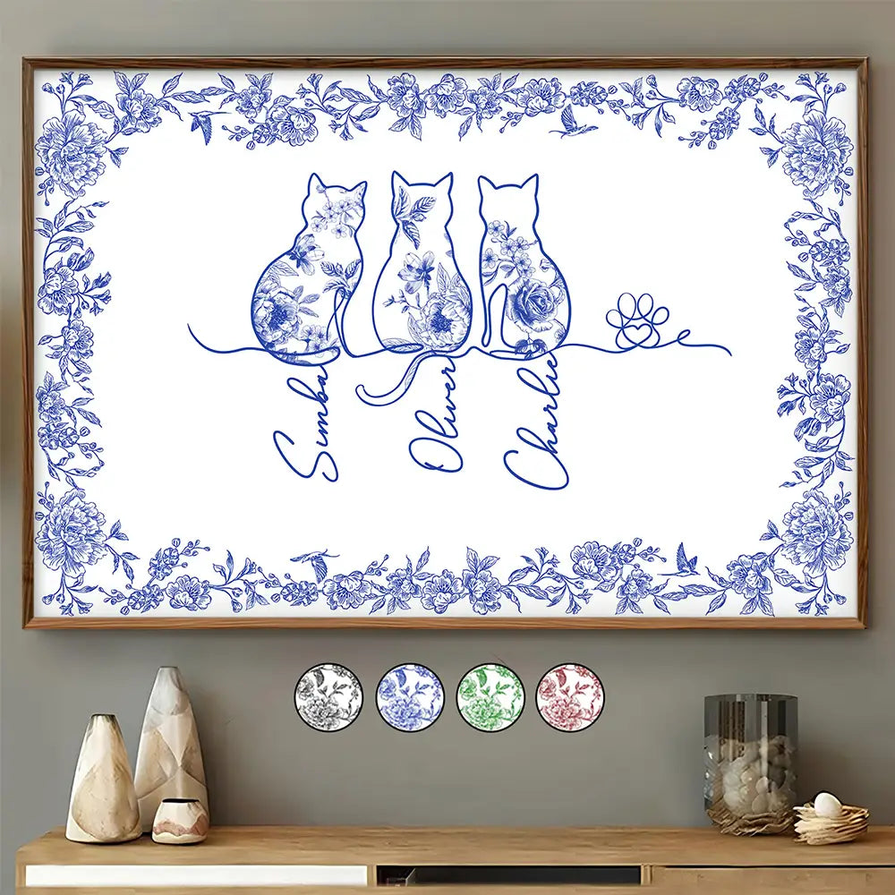 Toile De Jouy Adorable Cat Line - Personalized Poster