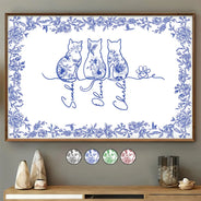 Cat Lovers,Cat Mom,Cat Dad,Pet Lovers,Pet Mom,Pet Dad,Happy - Toile De Jouy Adorable Cat Line - Personalized Poster