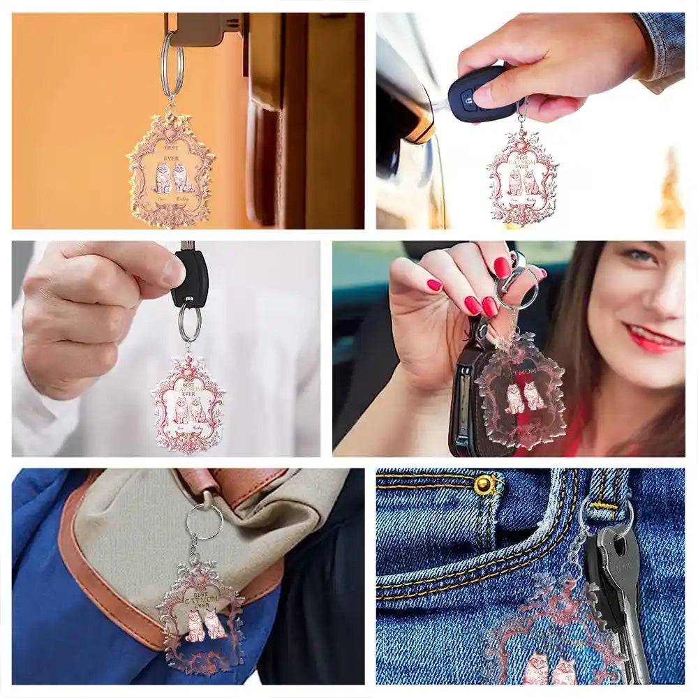 Pet Lovers,Cat Lovers - Toile De Jouy Cat Mom - Personalized Acrylic Keychain