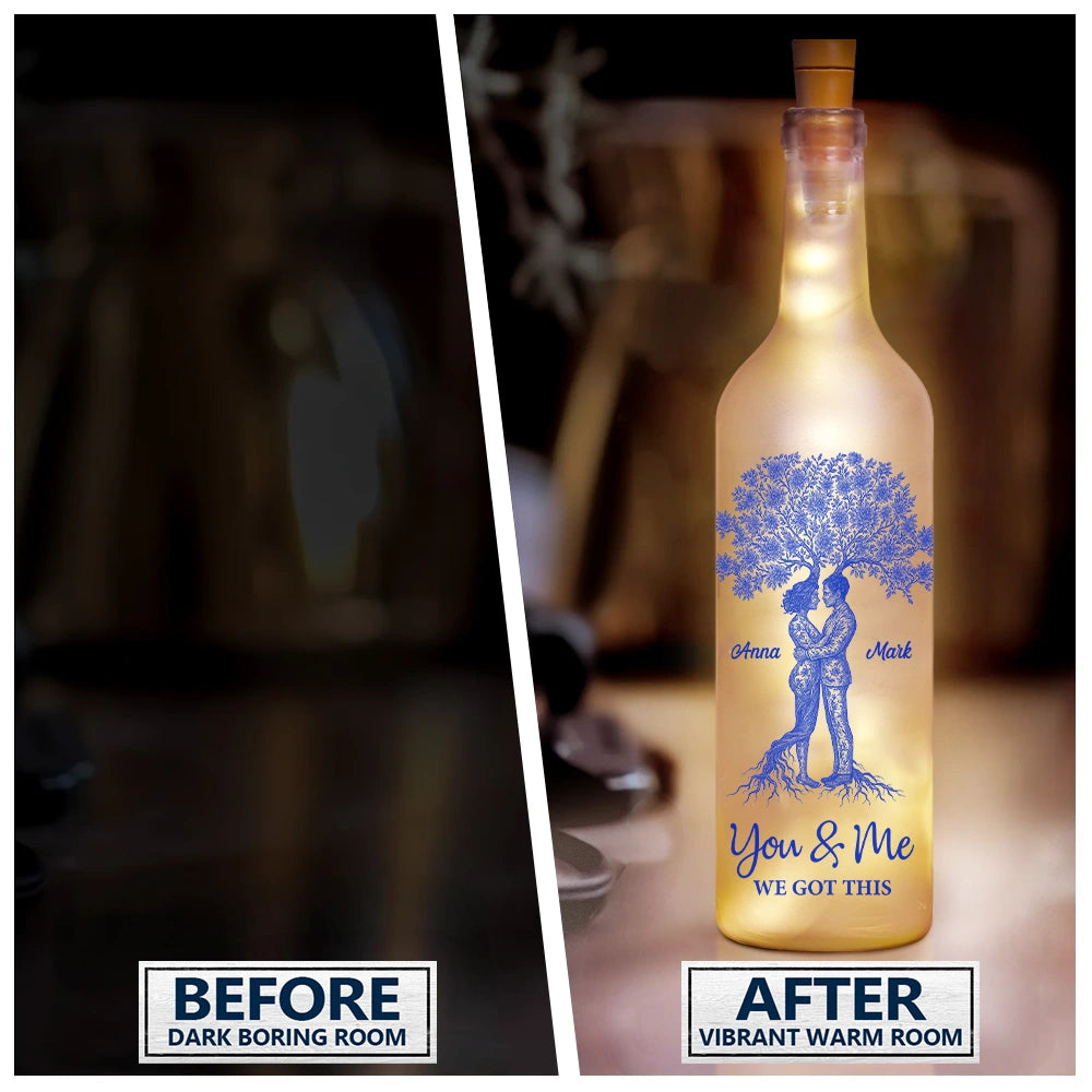 Old Couples, Gift For Husband, Gift For Wife, Gift For Boyfriend, Gift For Girlfriend, Love - Toile De Jouy Couple You And Me We Got This - Personalized Bottle Light