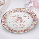 Gift For Couples,Gift For Husband,Gift For Wife,Gift For Boyfriend,Gift For Girlfriend,Married ,Engaged,Wedding,Wedding Anniversary,Anniversary,Love - Toile De Jouy Engaged Married Couple Hands - Personalized Round Ring Dish