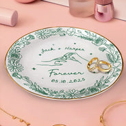 Gift For Couples,Gift For Husband,Gift For Wife,Gift For Boyfriend,Gift For Girlfriend,Married ,Engaged,Wedding,Wedding Anniversary,Anniversary,Love - Toile De Jouy Engaged Married Couple Hands - Personalized Round Ring Dish