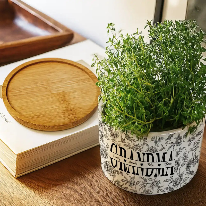 Gift For Mother,Gift For Grandma,Love - Toile De Jouy Mom Grandma Nana - Personalized Ceramic Plant Pot