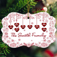 Love,Family,Christmas - Toile Family - Personalized Medallion Ceramic Ornament