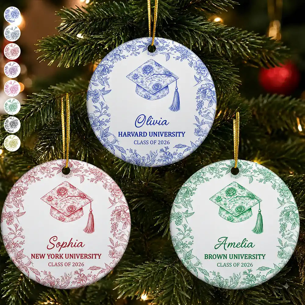 Toile Graduation Cap Congrats For Daughters Besties - Personalized Circle Ceramic Ornament