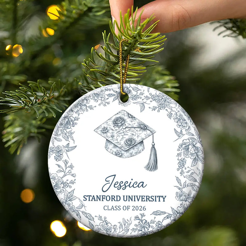 Gift For Children,Christmas,Proud,Graduation,Gift For Daughter,Custom Text - Toile Graduation Cap Congrats For Daughters Besties - Personalized Circle Ceramic Ornament
