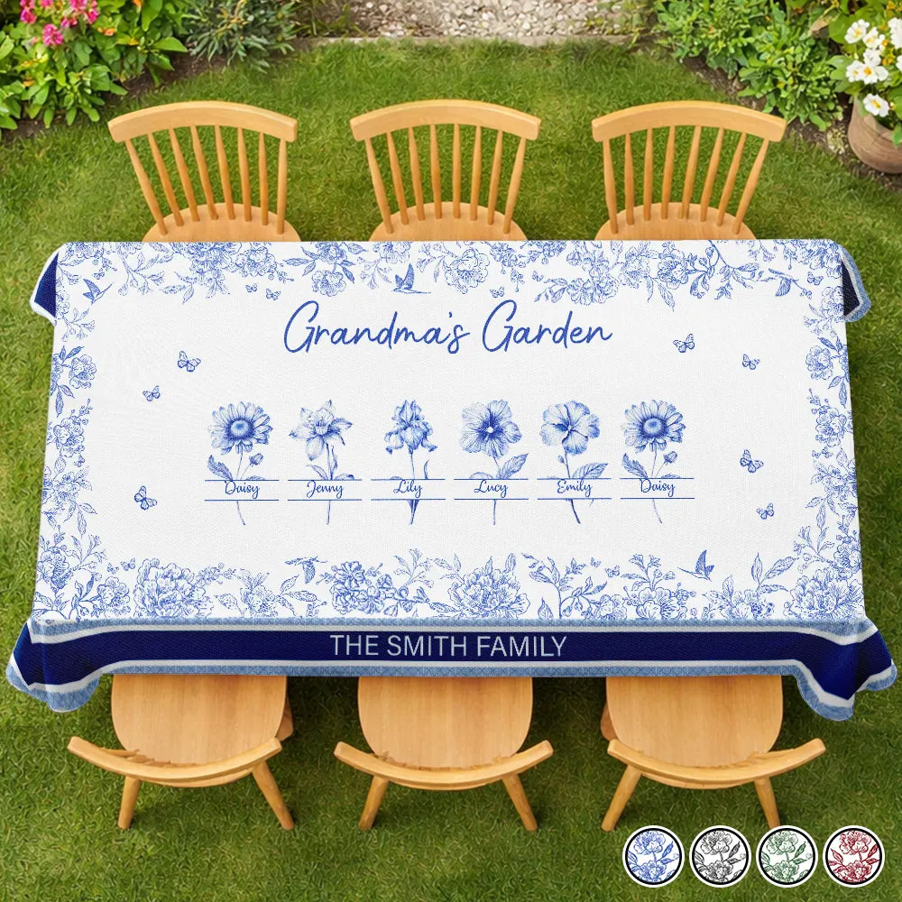 Family,Happy,Gift For Yourself,Gift For Mother,Gift For Grandma - Toile Grandma Flower Garden - Personalized Tablecloth