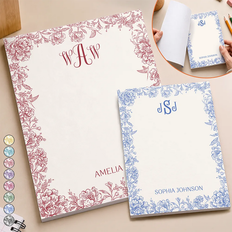 Cozy,Gift For Yourself,Gift For Women,Icon - Toile Monogrammed Letter & Name - Personalized Notepad