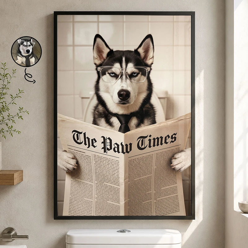 Custom Photo, Art Design, Pet Lovers, Humorous, Photo - Funny Bathroom Pet - Custom Photo Funny Bathroom Pet Toilet Dog Cat - Personalized Poster