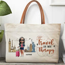 Travel,Gift For Yourself,Happy - Travel Is My Therapy - Personalized Leather Handle Tote Bag