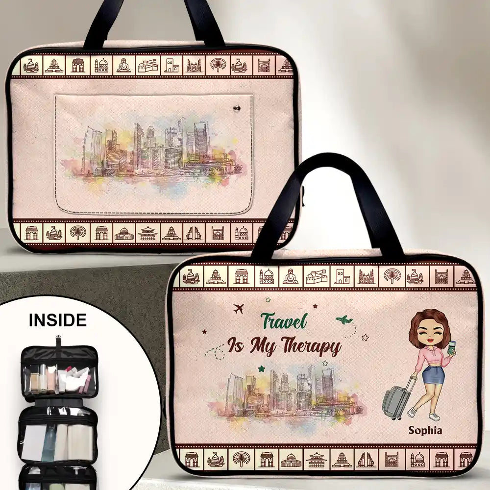 Travel Is My Therapy Vintage - Personalized Toiletry Bag
