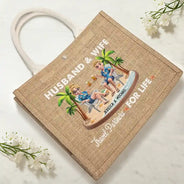Gift For Couples,Gift For Husband,Gift For Wife,Gift For Boyfriend,Gift For Girlfriend,Happy - Travel Partners For Life - Personalized Jute Beach Bag