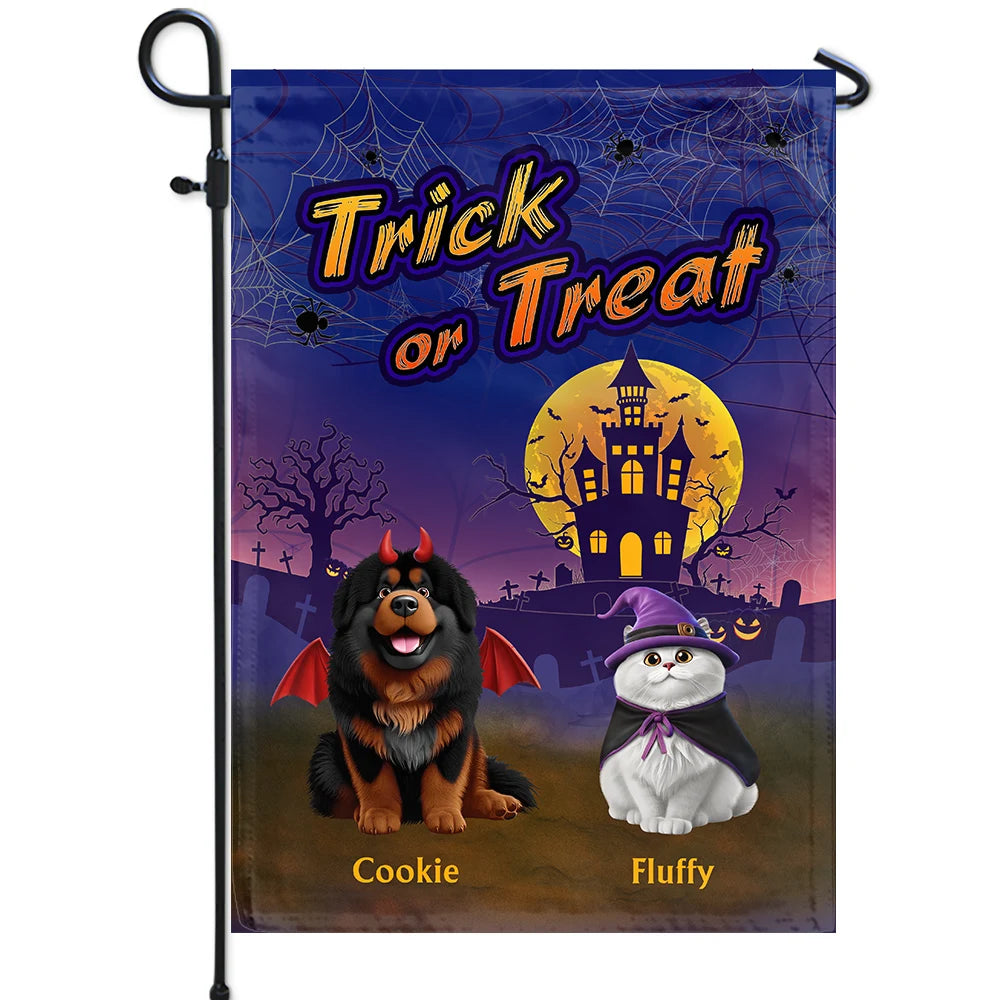 Trick Or Treat With Pets In Halloween Costume - Personalized Flag