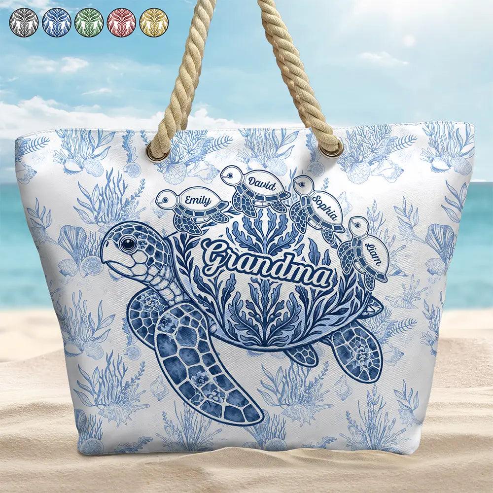 Turtle Grandma Mom And Kids - Personalized Beach Bag