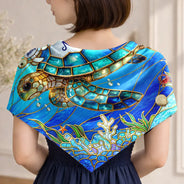 Gift For Grandma,Gift For Mother,Happy,Love,Icon - Turtle Silky Satin Effect Mom Grandma - Personalized Scarf