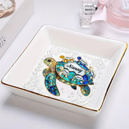 Gift For Grandma, Grandma - Grandkids, Beach, Happy - Turtle Stained Glass Mom Grandma - Personalized Ring Dish