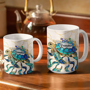 Turtle Stained Glass Mom Grandma - Personalized White Edge-to-Edge Mug