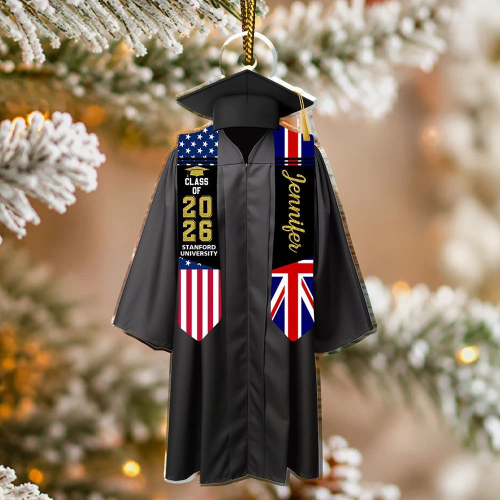 Christmas,Proud,Graduation,Gift For Kids,Icon -  Two Country Flags Graduation For Daughter Son - Personalized Custom Shaped Acrylic Ornament