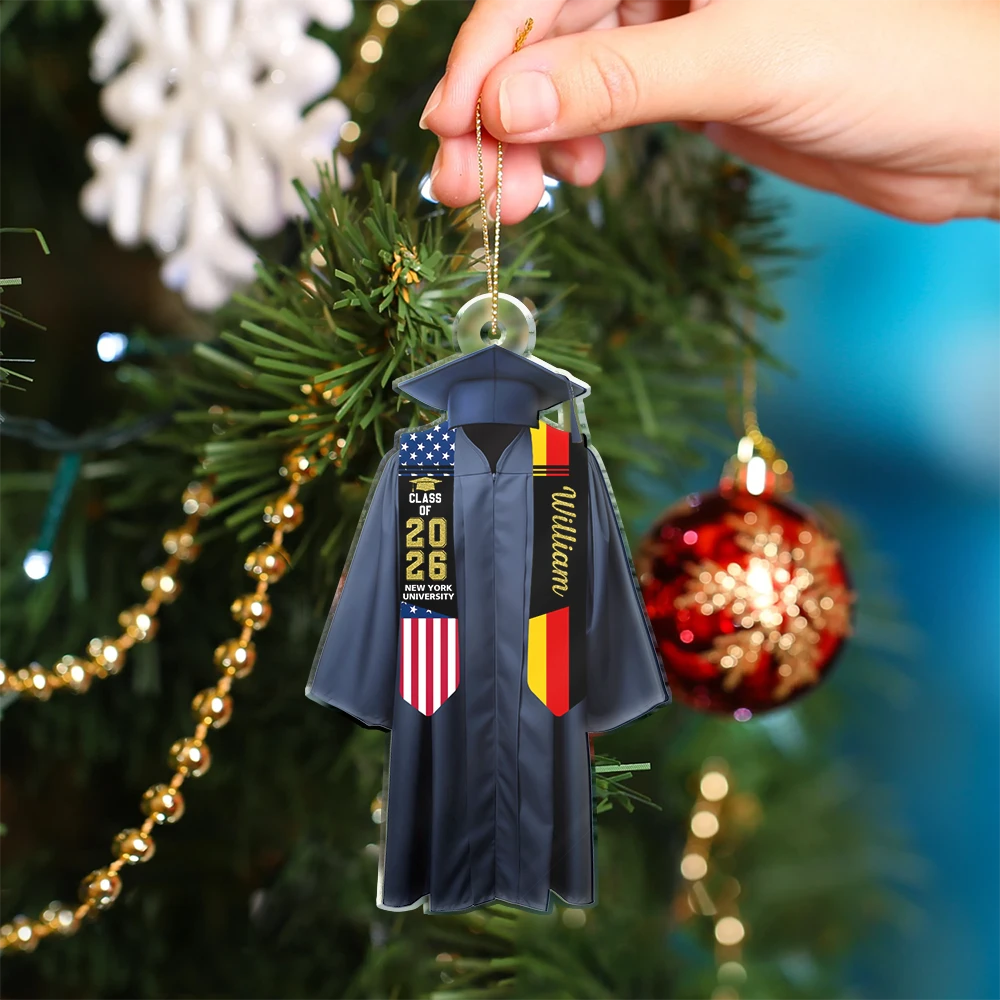 Christmas,Proud,Graduation,Gift For Kids,Icon -  Two Country Flags Graduation For Daughter Son - Personalized Custom Shaped Acrylic Ornament