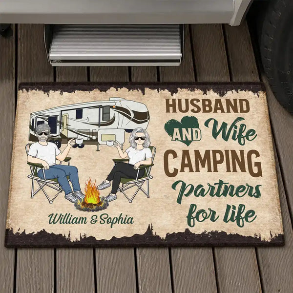 Camping Partners For Life Husband Wife Camping Couple - Personalized Custom Doormat