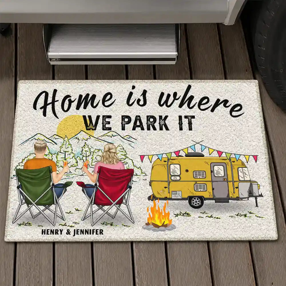 Home Is Where We Park It - Gift For Camping Lovers - Personalized Custom Doormat