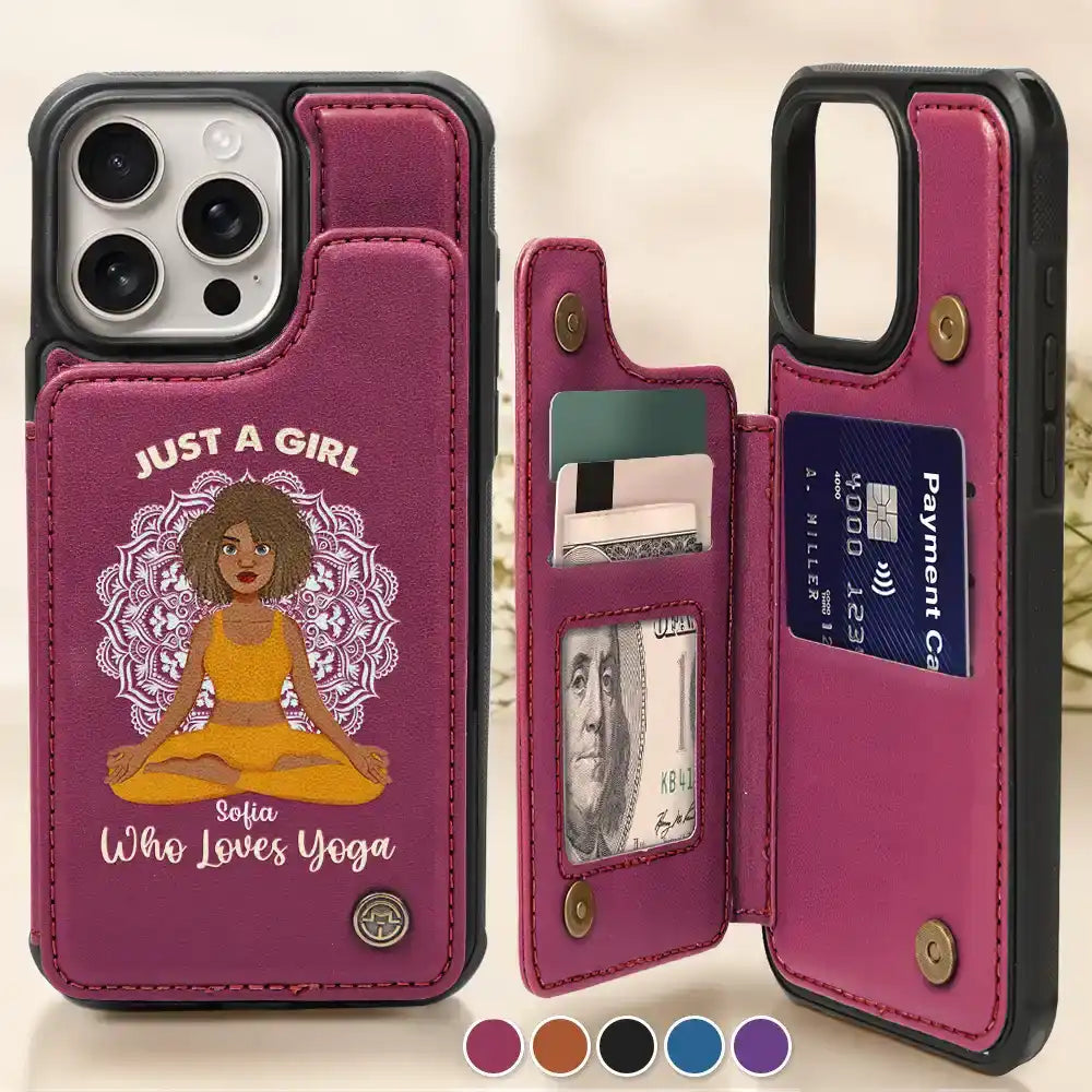 Just A Girl Who Loves Yoga - Personalized Leather Flip Wallet Phone Case