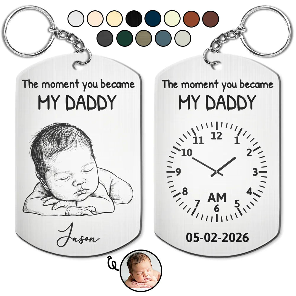 Custom Photo Pencil Sketch The Moment You Became My Dad - Personalized Aluminum Keychain