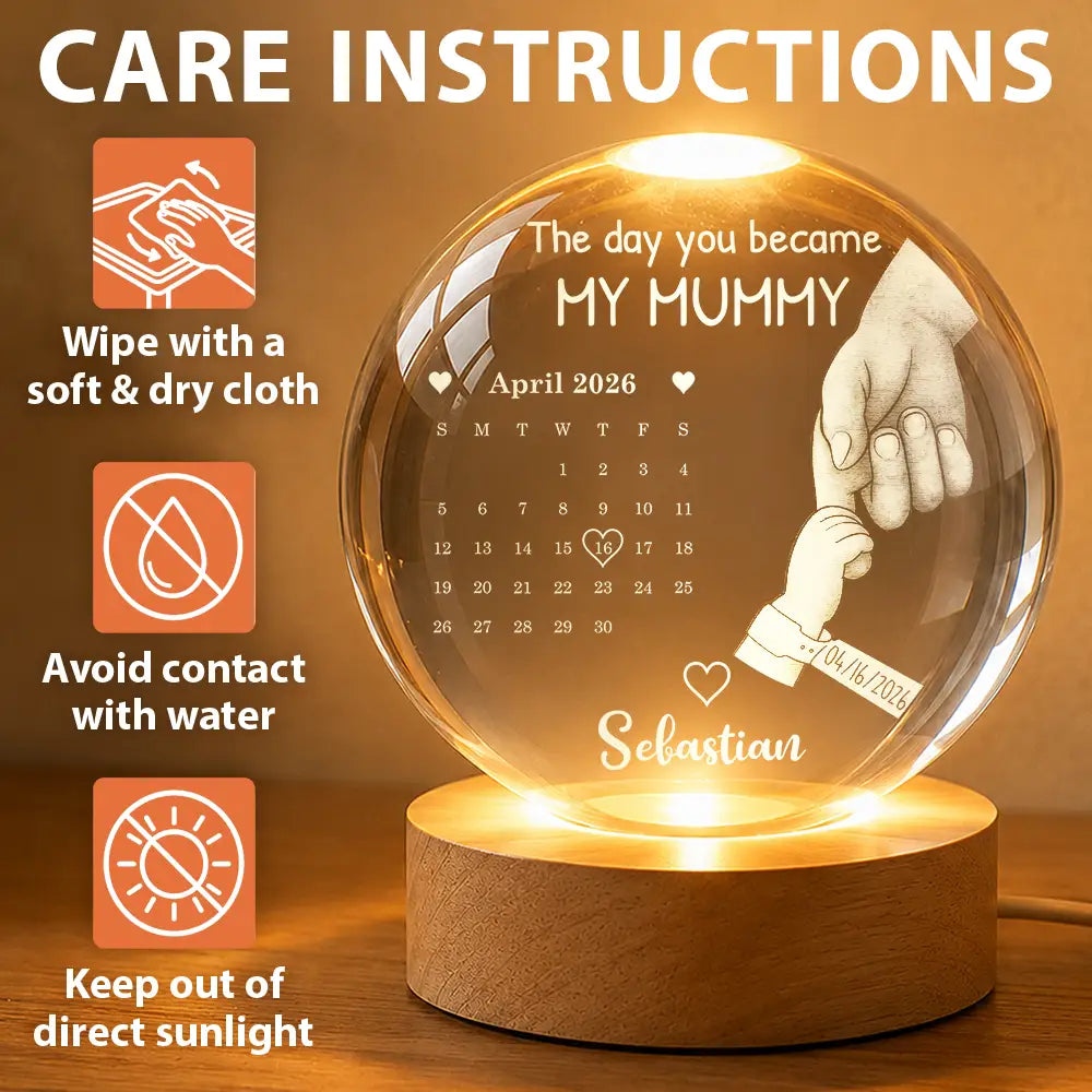 Calendar Our First Mother's Day Father's Day The Day You Became My Mom Dad - Personalized Crystal Globe Lamp