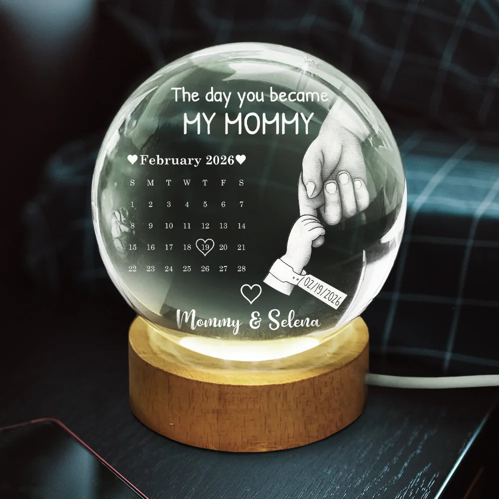 Calendar Our First Mother's Day Father's Day The Day You Became My Mom Dad - Personalized Crystal Globe Lamp