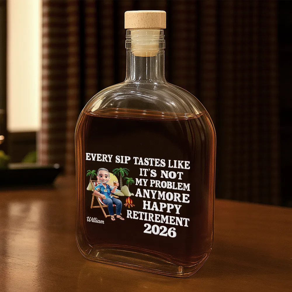 Retirement,Beach,Gift For Yourself,Happy - The Legend Has Retired 3D Effect - Personalized Whiskey Bottle