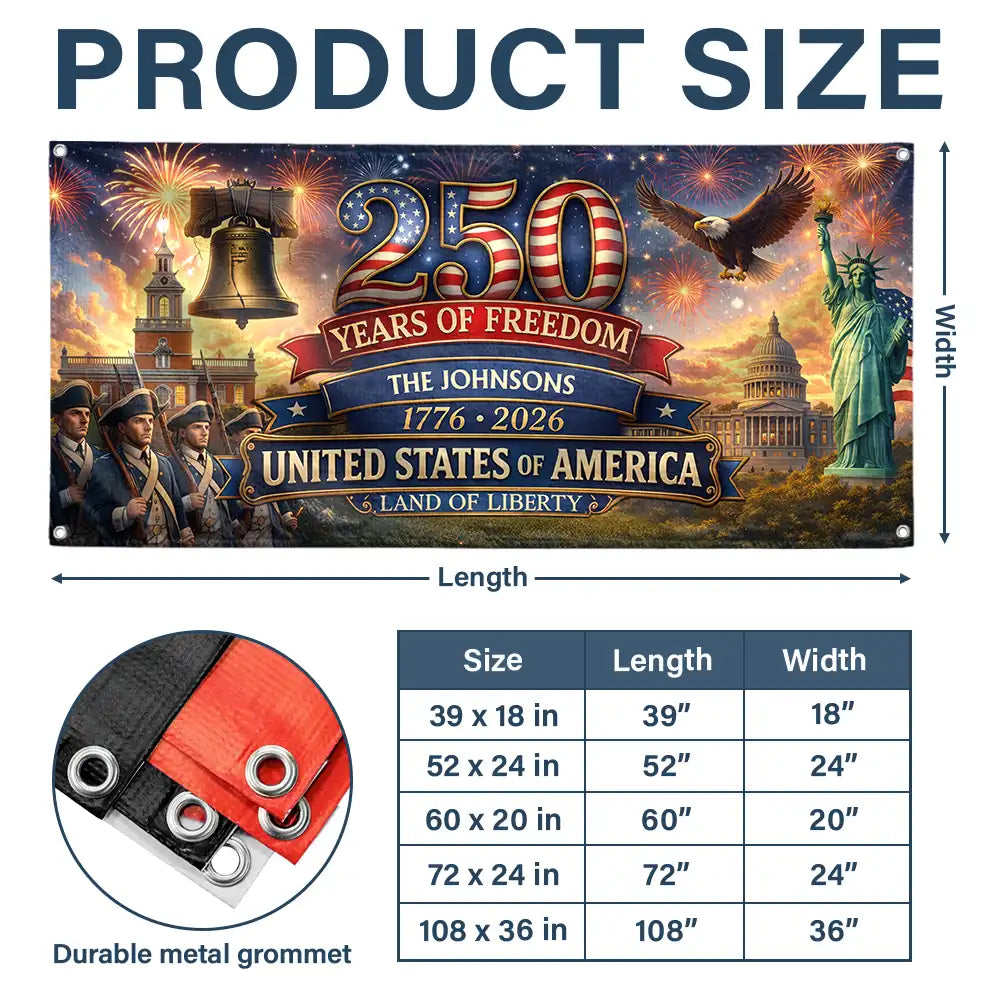 Family,Parents,Happy,America 250th - USA 250th Anniversary Land Of Liberty - Personalized Horizontal Banner