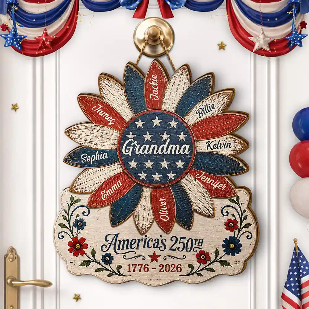 US Flag Grandma Sunflower 250th Anniversary - Personalized Custom Shaped Wood Sign