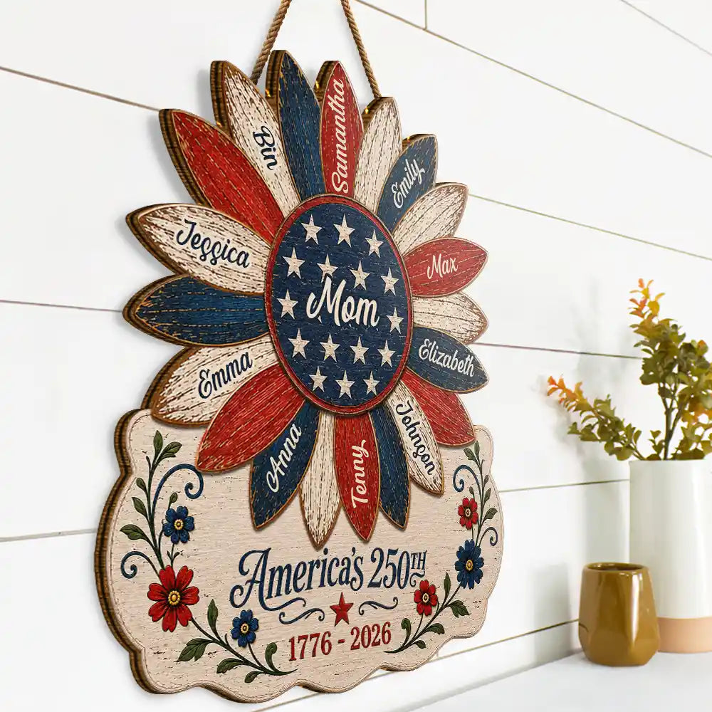 America 250th,Independence Day,Gift For Grandma,Top Market,Adorable,Custom Text - US Flag Grandma Sunflower 250th Anniversary - Personalized Custom Shaped Wood Sign