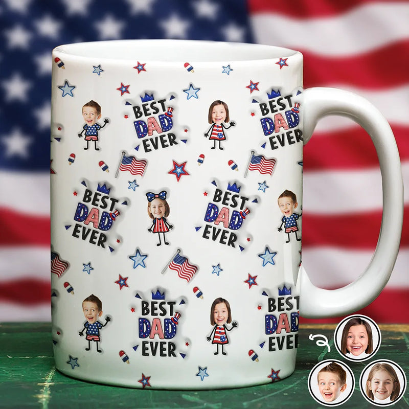 Gift For Father,Gift For Mother,Gift For Grandpa,Gift For Grandma,Stick Figure,Happy,Icon,Humorous - US Stick Figures Face Cut Best Dad Mom Mama Papa Ever - Personalized White Edge-to-Edge Mug