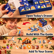 Christian, Christianity, Christmas, Custom Text, Devoted, Gift For Kids - Custom Name Nativity Building Brick Blocks - Personalized Christmas Countdown Advent Calendar