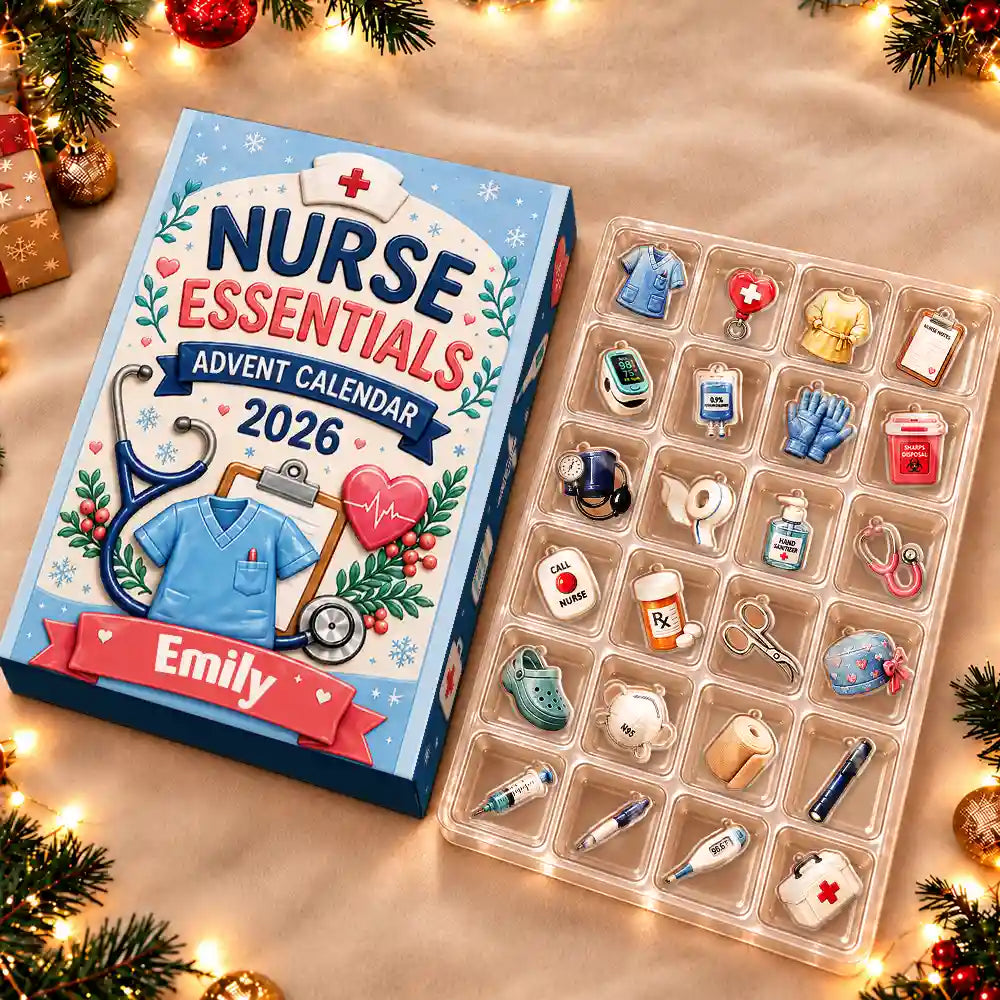 Adorable,Christmas,Custom Text,Nurse - Custom Name Nurse Charm - Personalized Christmas Countdown Advent Calendar