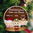 Grandchildren Make Life Grand - Christmas, Loving Gift For Grandpa, Grandma, Grandparents - Personalized Custom Shaped Wooden Ornament