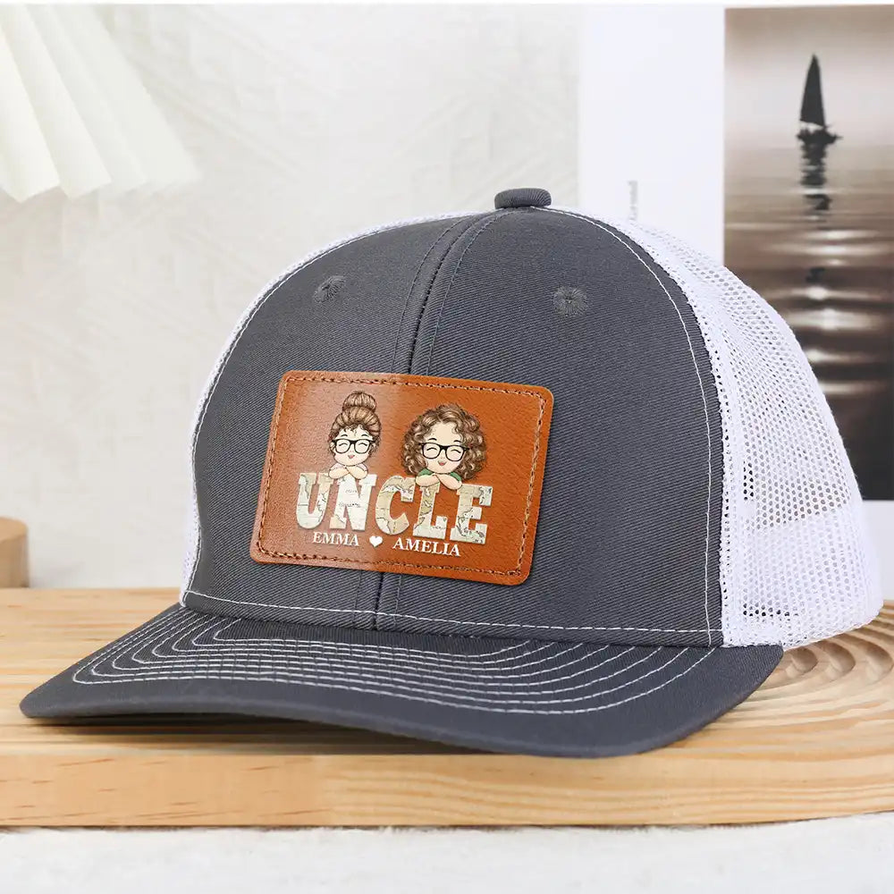 Vintage Map Titles Chibi Kids - Personalized Leather Patch Hat