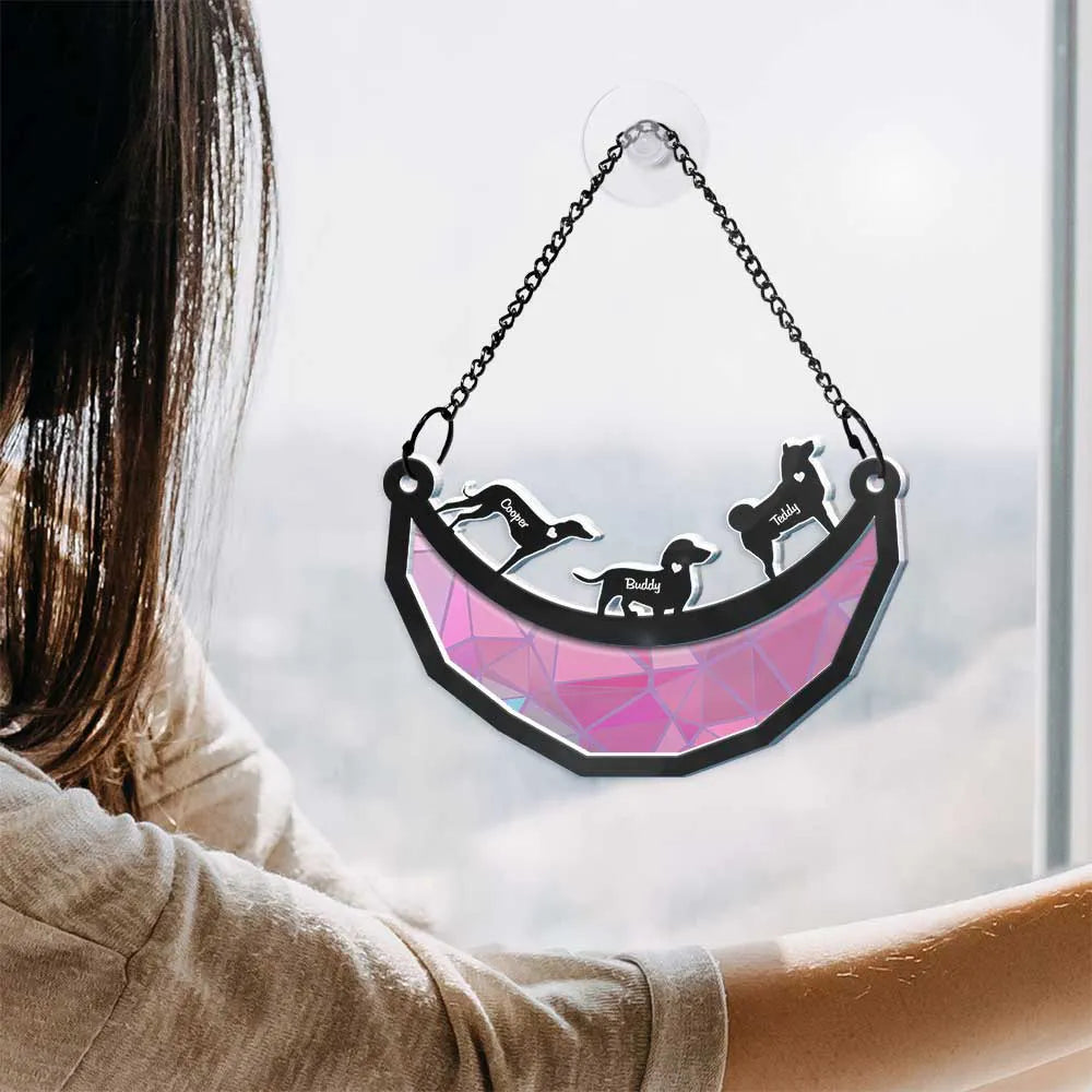 Dog Lover Swinging Moon - Personalized Acrylic Window Hanging Suncatcher