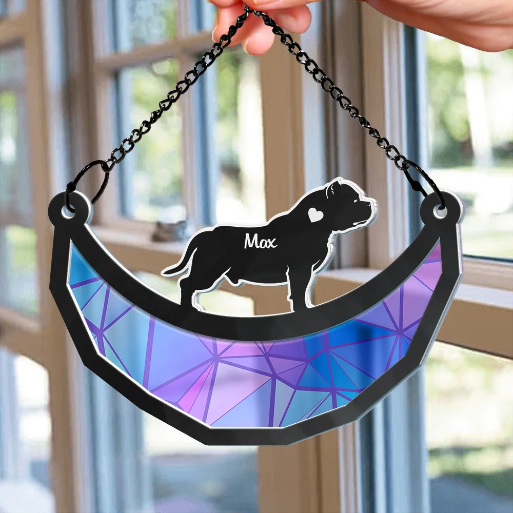Dog Lover Swinging Moon - Personalized Acrylic Window Hanging Suncatcher